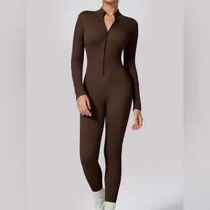 OQQ bodycon, slim-fit, ribbed, long-sleeve jumpsuit SX Large Pit To Pit 15"